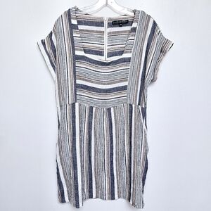 Mariloup Wolfe Sz M Blue & White Boho Coastal Slip Pocket Lenin  Striped Dress